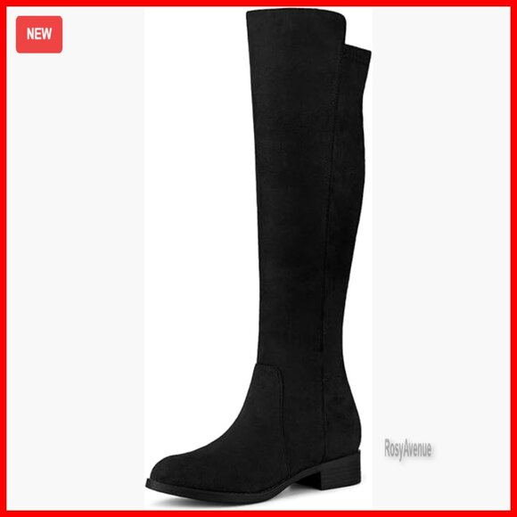 Shoes - Knee High Boots with Chunky Heels and Side Zipper